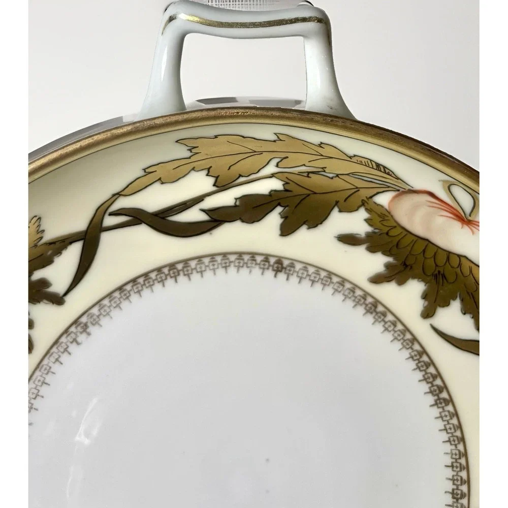 P Donath Prussia Red Griffin Hand Painted Double Handle Fruit Bowl Gold‎ Signed